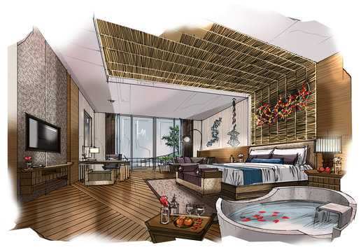 sketch design bedroom,interior design,hotel