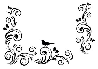 Vignette with birds and flowers