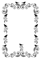 frame with abstract floral ornament and birds