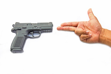 gun and ammo isolated on white