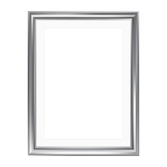 Silver picture frame with mat frame, isolated on white, A4 size