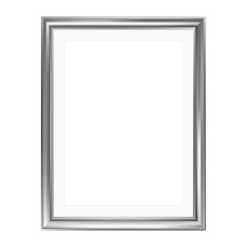 Silver picture frame with mat frame, isolated on white, A4 size