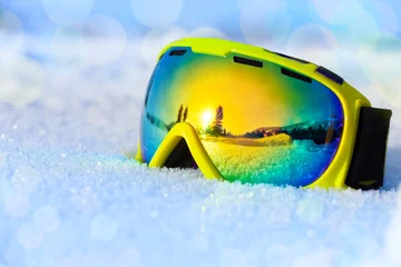 Rolgordijnen Colorful ski mask on white icy snow © Sergey Novikov