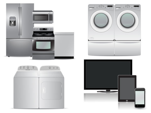 Tv, tablet, phone, washer, dryer, kitchen appliance package