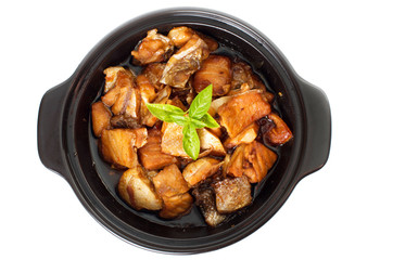 Vietnamese caramelized fish in clay pot - Ca Kho To - top view