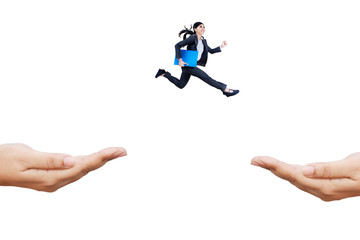 Entrepreneur carrying document and running hurry