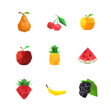 Collection of abstract polygonal fruits
