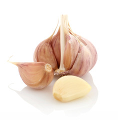 Garlic vegetable closeup on white background