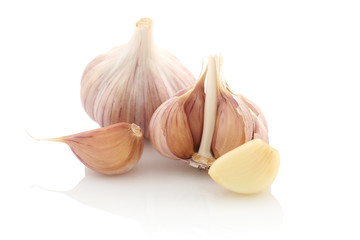 Garlic vegetable closeup on white background
