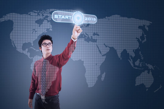 Person and start button to future