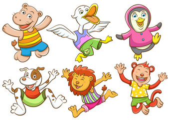 Cute cartoon happy animal set