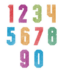 Retro style geometric bold numbers set with hand drawn lines tex