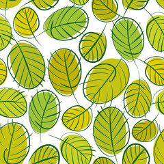 Green leaves seamless background, floral seamless pattern, hand