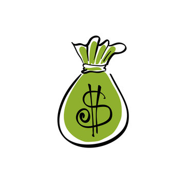 Vector Green Money Bag Icon.