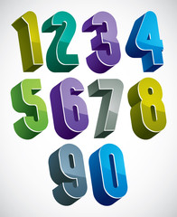3d numbers set in blue and green colors made with round shapes.