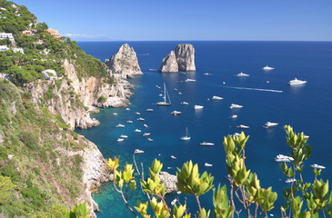 wspaniały pejzaż klifów na wyspie capri, włochy - obrazy, fototapety, plakaty