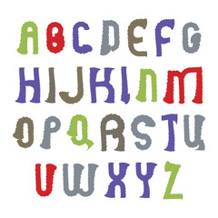 Vector wavy alphabet letters set, hand-drawn colorful script, br