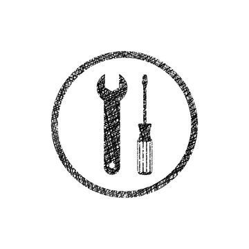 Repair icon with wrench and screwdriver, vector symbol with hand