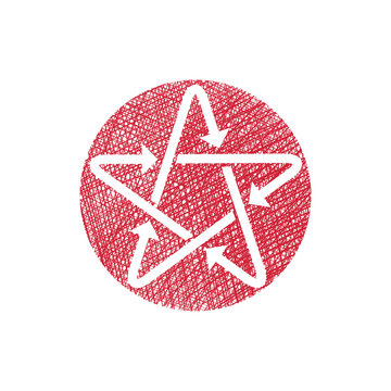 Star icon with arrows with hand drawn lines texture.