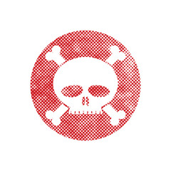 Skull vector icon with pixel print halftone dots texture.
