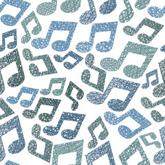 Music theme seamless pattern with notes, repeating vector backgr