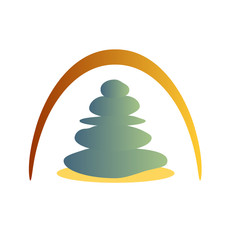 Calming, soothing zen stones stacked under an arch.