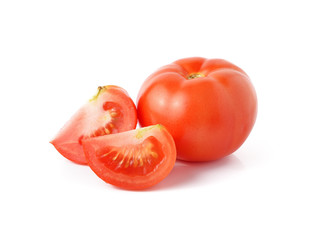 red tomato vegetable with cut isolated on white background