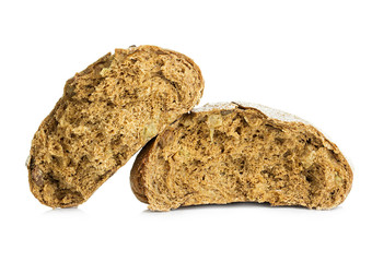 loaf of rye bread isolated on white background