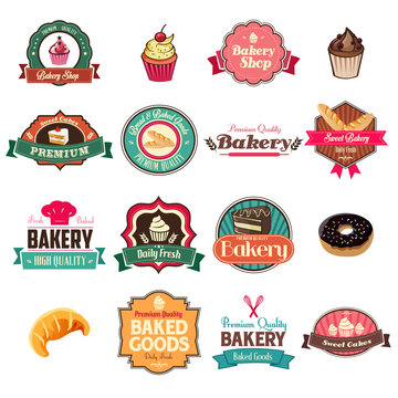 Vintage bakery collection of icons and tags