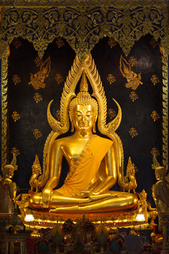Gold Buddha image name is Phra Buddha Chinnarat at Phra Si Ratta