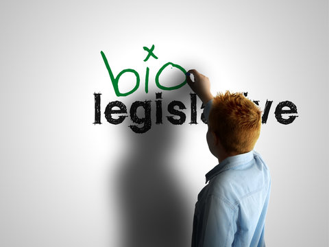 Bio legislative. Boy writing on a white board