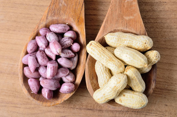 peanut on the wooden ladle