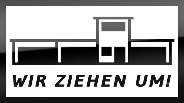 fs6 FactorySign - Wir ziehen um - schwarz g1817 - 16 zu 9