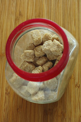 Brown cane sugar in a jar