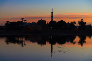 Fototapeta na wymiar sunrise at Edfu, Nile River, Egypt