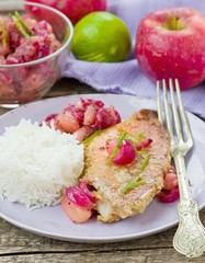 fried sea perch with apple chutney