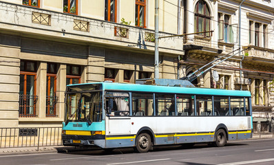 Fototapeta na wymiar Old trolleybus in Bucharest - Romania