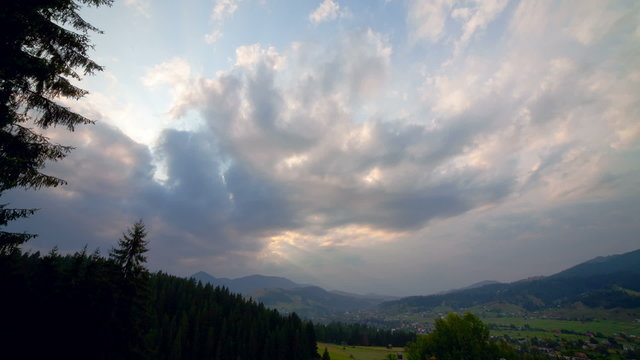 Time-laps: Sunset over Verkhovyno Carpathians