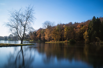 Beautiful landscape of Autumn trees and colors reflected in lake
