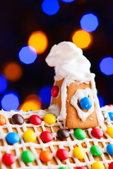 Closeup of gingerbread house roof