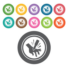 Caution icon. Danger icon set. Round colourful 12 buttons. Vecto