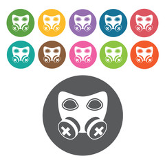 Gas mask icon. Danger icon set. Round colourful 12 buttons. Vect