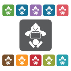 Respirator mask and fireman hat icon. Fire fighting sign symbol