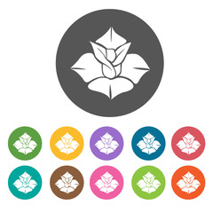 Western Lotus icon. Flower icon set. Round  colourful 12 buttons