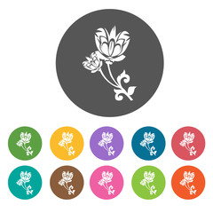 Carnation icon. Flower icon set. Round  colourful 12 buttons. Ve