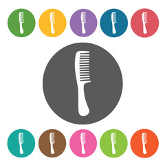 Comb with handle icon. Hairdressing icon set. Round colourful 12