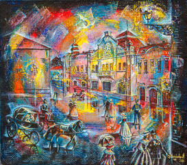 Panele Szklane  graficzny obraz naftowego miasta nocy