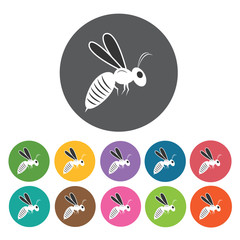 Bee icon. Honey relate icon set. Round colourful 12 buttons. Vec