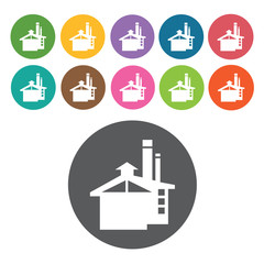 Industrial building icon. Industy icons set. Round colourful 12