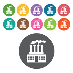 Industrial plant icon. Industy icons set. Round colourful 12 but